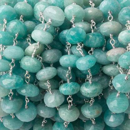 9mm Amazonite faceted Rondelle .925 Silver Chain by the foot 27 beads