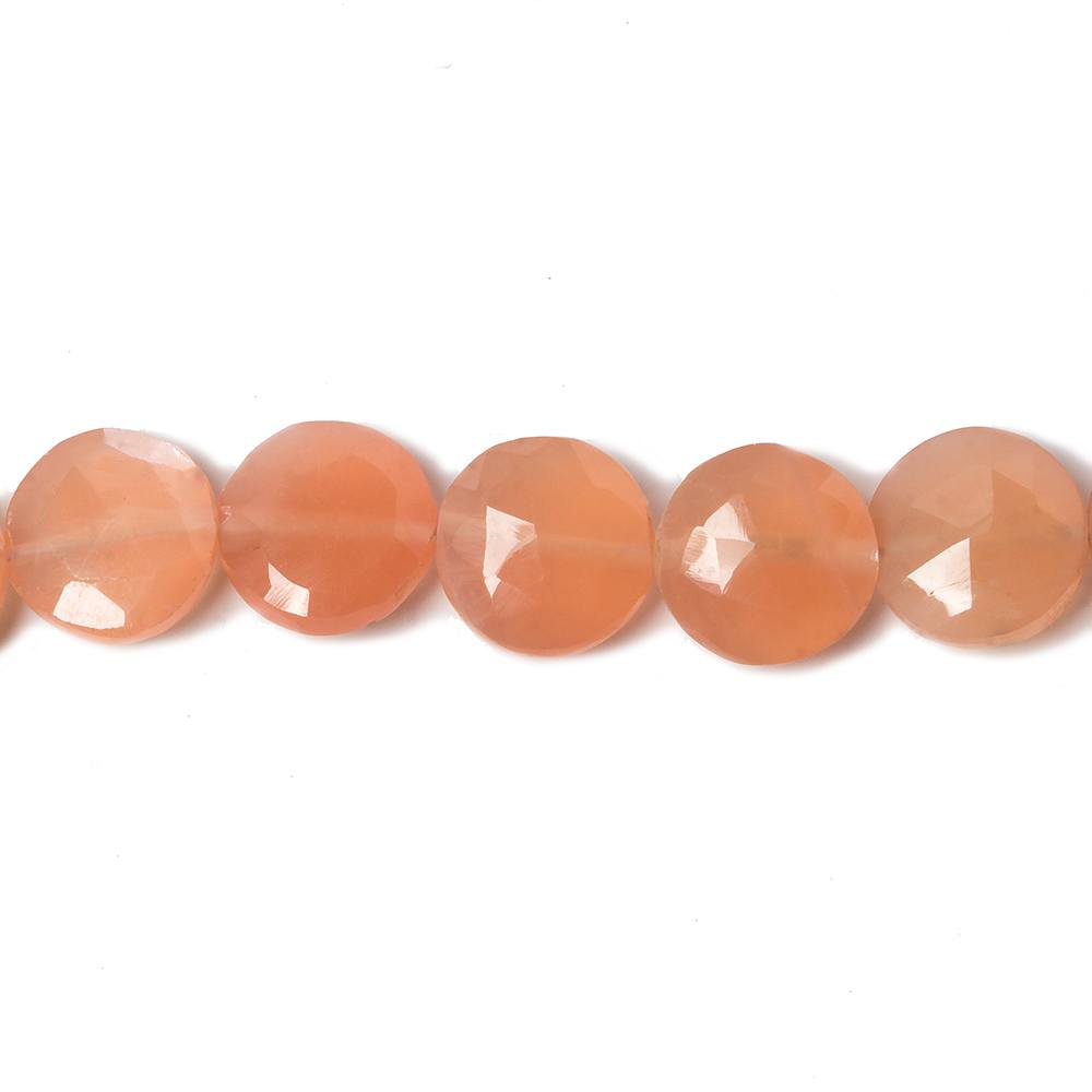 9mm Angel Skin Peach Moonstone faceted coin beads 8 inch 23 pieces