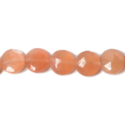 9mm Angel Skin Peach Moonstone faceted coin beads 8 inch 23 pieces