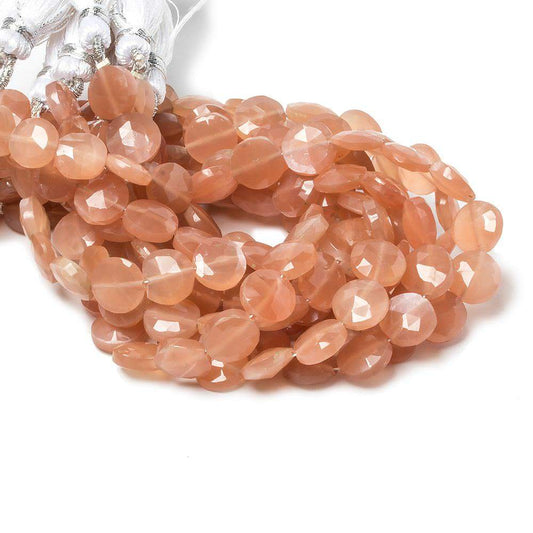 9mm Angel Skin Peach Moonstone faceted coin beads 8 inch 23 pieces