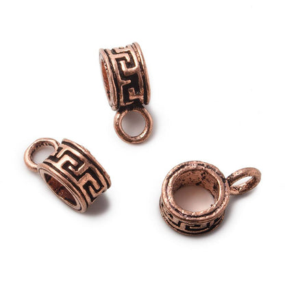 9mm Antiqued Copper Greek Key Circular Bail 6mm Id Set of 3