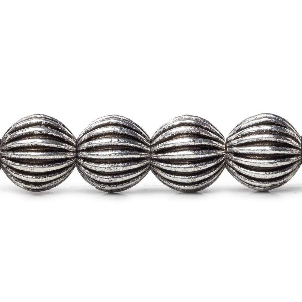 9mm Antiqued Sterling Silver Plated Copper Bead Fluted Round 8 inch 23 pcs