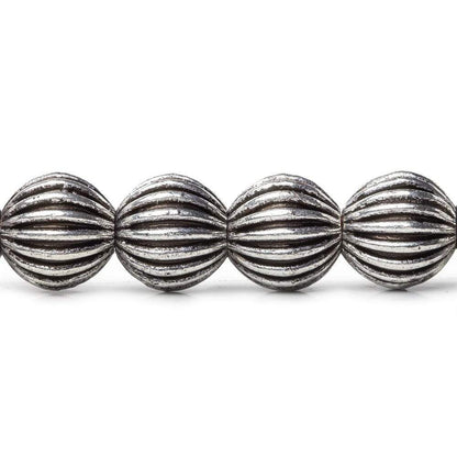 9mm Antiqued Sterling Silver Plated Copper Bead Fluted Round 8 inch 23 pcs