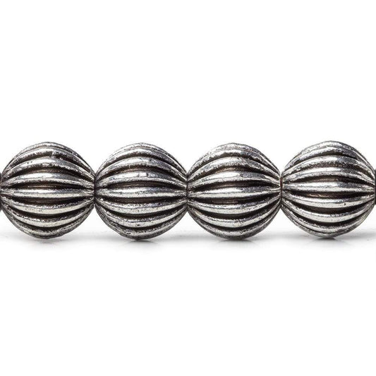 9mm Antiqued Sterling Silver Plated Copper Bead Fluted Round 8 inch 23 pcs