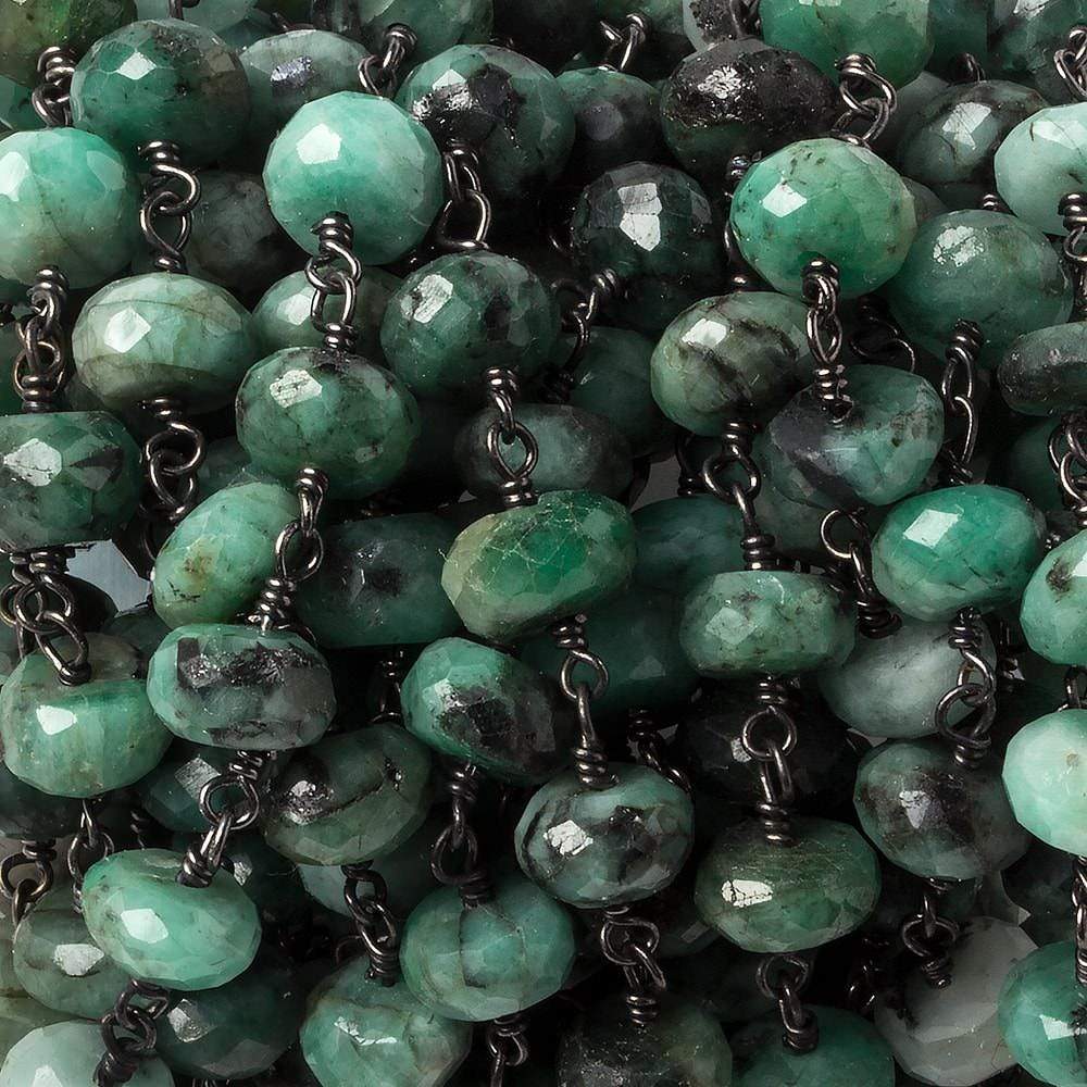9mm Brazilian Emerald rondelle Black Gold .925 Silver Chain by the foot 24 pieces