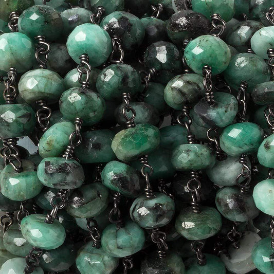 9mm Brazilian Emerald rondelle Black Gold .925 Silver Chain by the foot 24 pieces