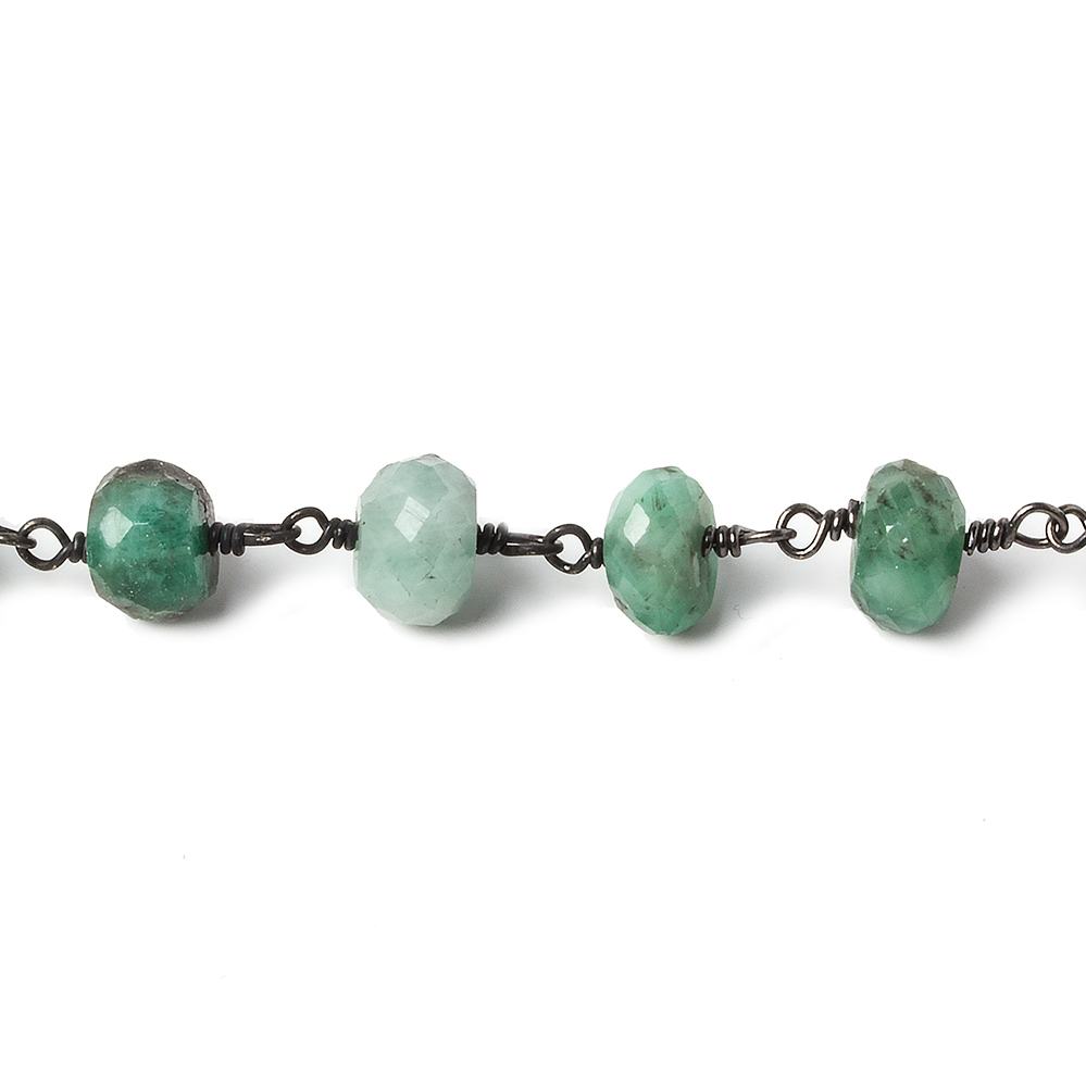 9mm Brazilian Emerald rondelle Black Gold .925 Silver Chain by the foot 24 pieces