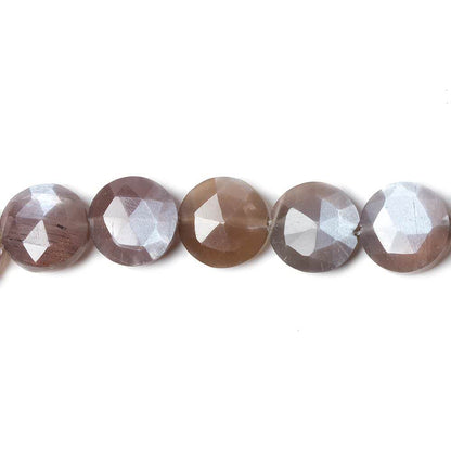 9mm Chocolate Brown Moonstone faceted coin beads 8 inch 23 pieces