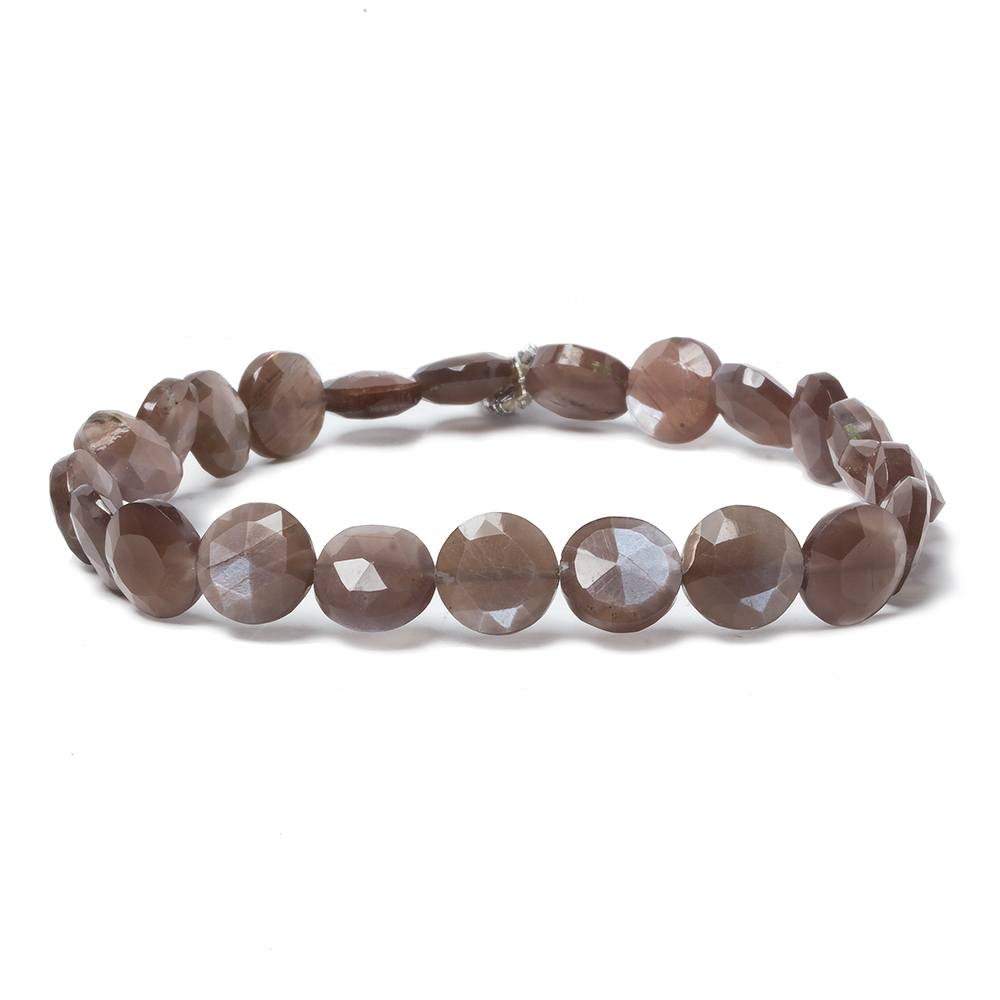 9mm Chocolate Brown Moonstone faceted coin beads 8 inch 23 pieces
