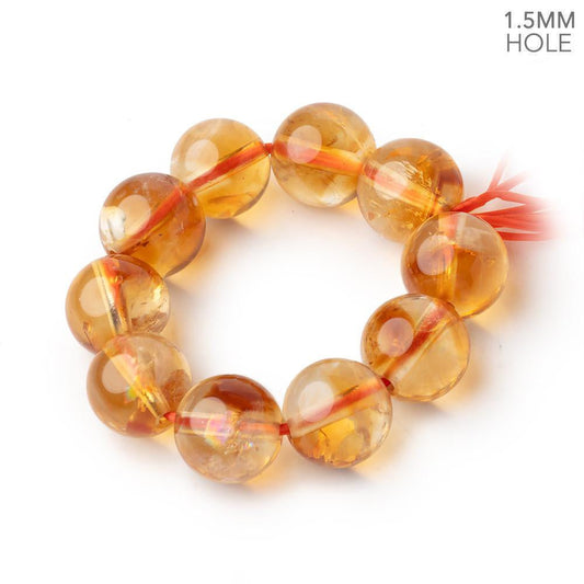 9mm Citrine 1.5mm Large Hole Plain Rounds Set of 10