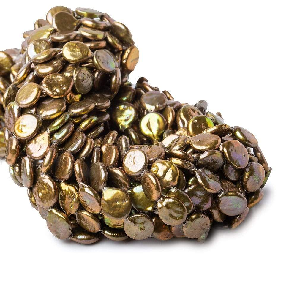 9mm Copper Brown Coin Freshwater Pearl Strand,38 pieces