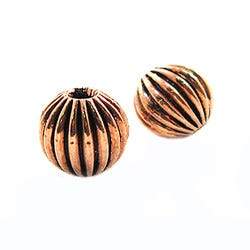 9mm Copper Corrugated Round Bead with 3mm I.D 8 inch 23 pcs