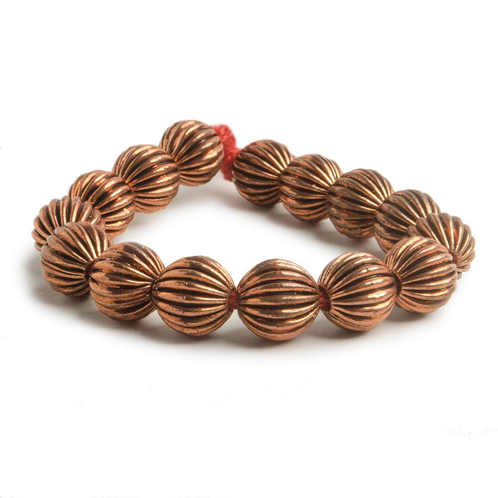 9mm Copper Corrugated Round Bead with 3mm I.D 8 inch 23 pcs