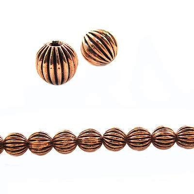 9mm Copper Corrugated Round Bead with 3mm I.D 8 inch 23 pcs