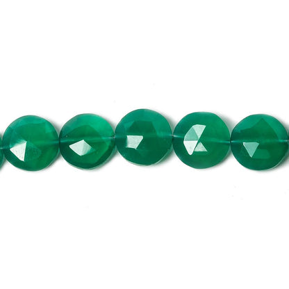 9mm Green Onyx faceted coin beads 8 inch 23 pieces