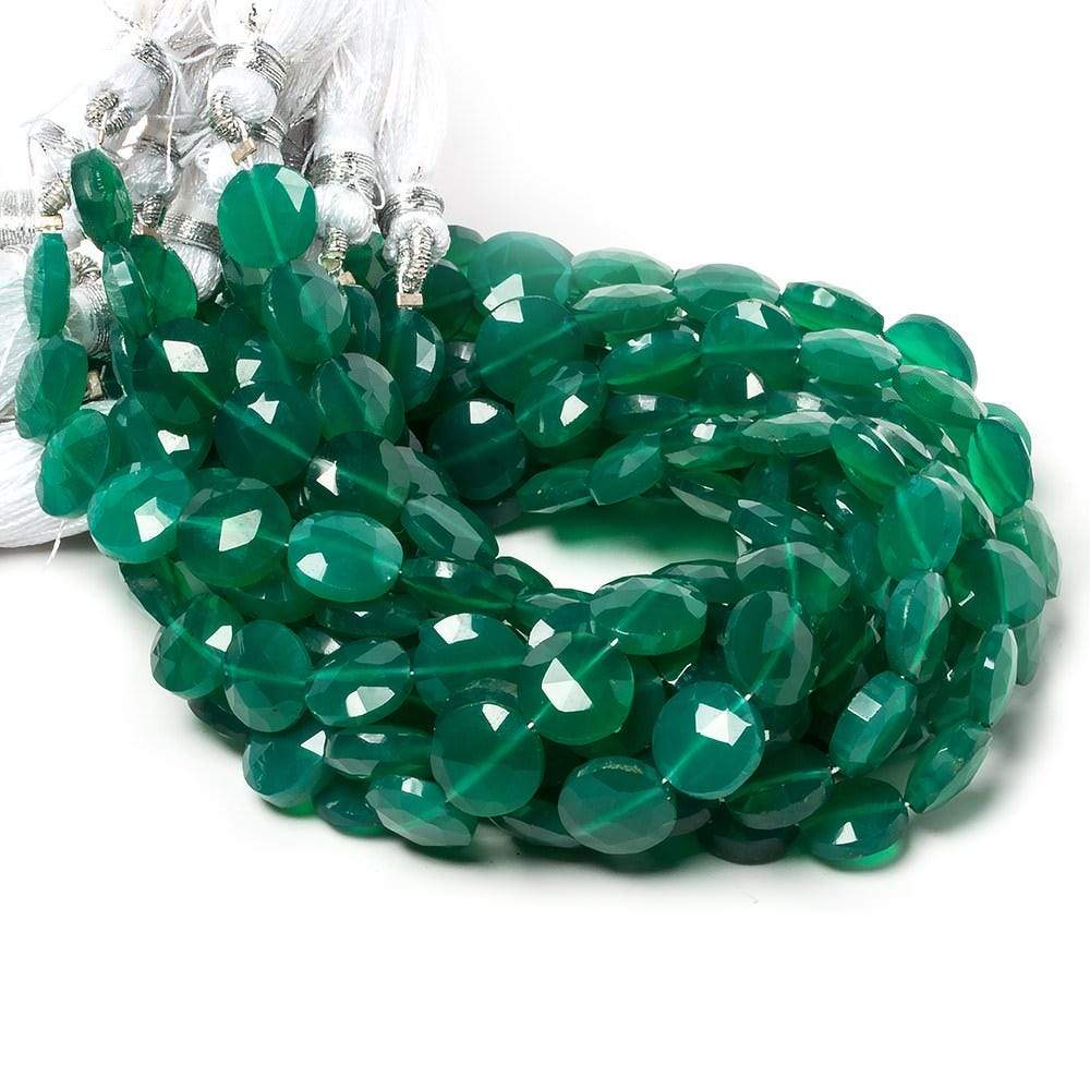 9mm Green Onyx faceted coin beads 8 inch 23 pieces