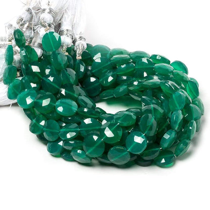 9mm Green Onyx faceted coin beads 8 inch 23 pieces