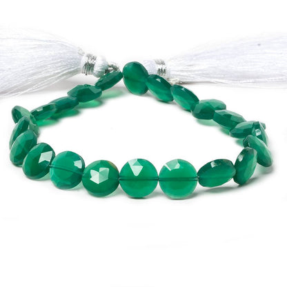 9mm Green Onyx faceted coin beads 8 inch 23 pieces