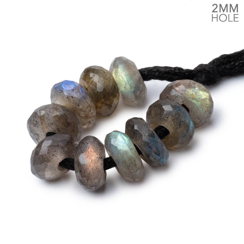 9mm Labradorite 2mm Large Hole Faceted Rondelle Beads Set of 10