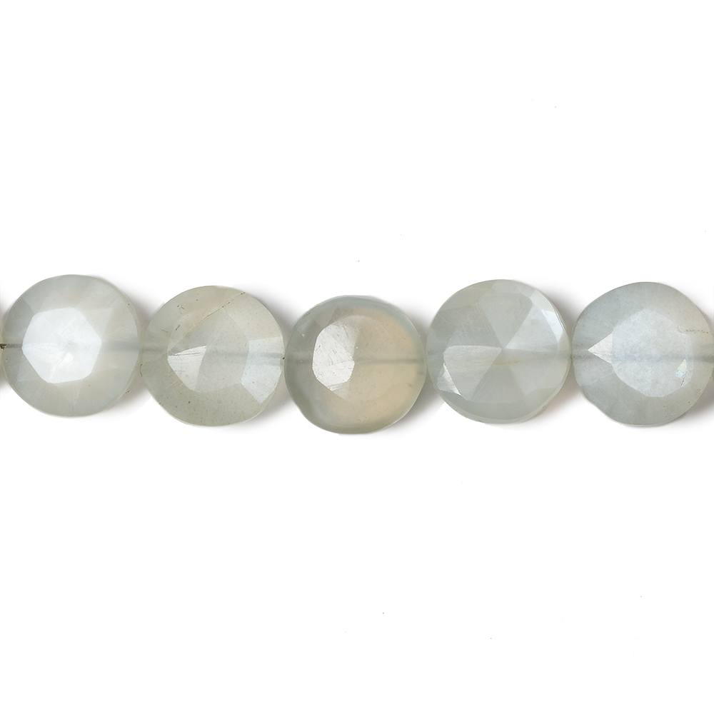 9mm Light Grey Moonstone faceted coin beads 8 inch 23 pieces