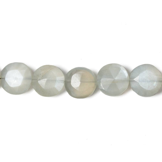 9mm Light Grey Moonstone faceted coin beads 8 inch 23 pieces