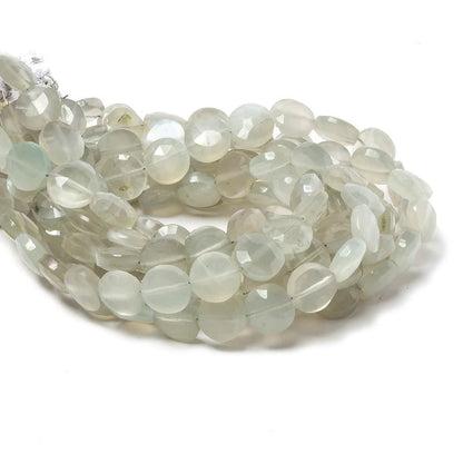 9mm Light Grey Moonstone faceted coin beads 8 inch 23 pieces