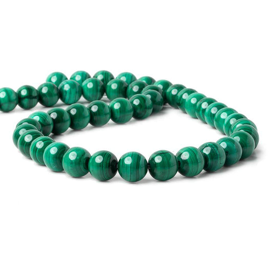 9mm Malachite Plain Rounds 16 inch 45 beads AA