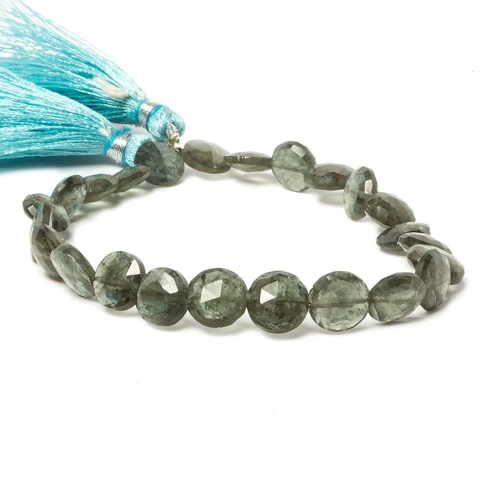 9mm Moss Aquamarine faceted coin beads 8 inch 23 pieces