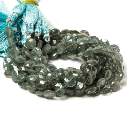 9mm Moss Aquamarine faceted coin beads 8 inch 23 pieces