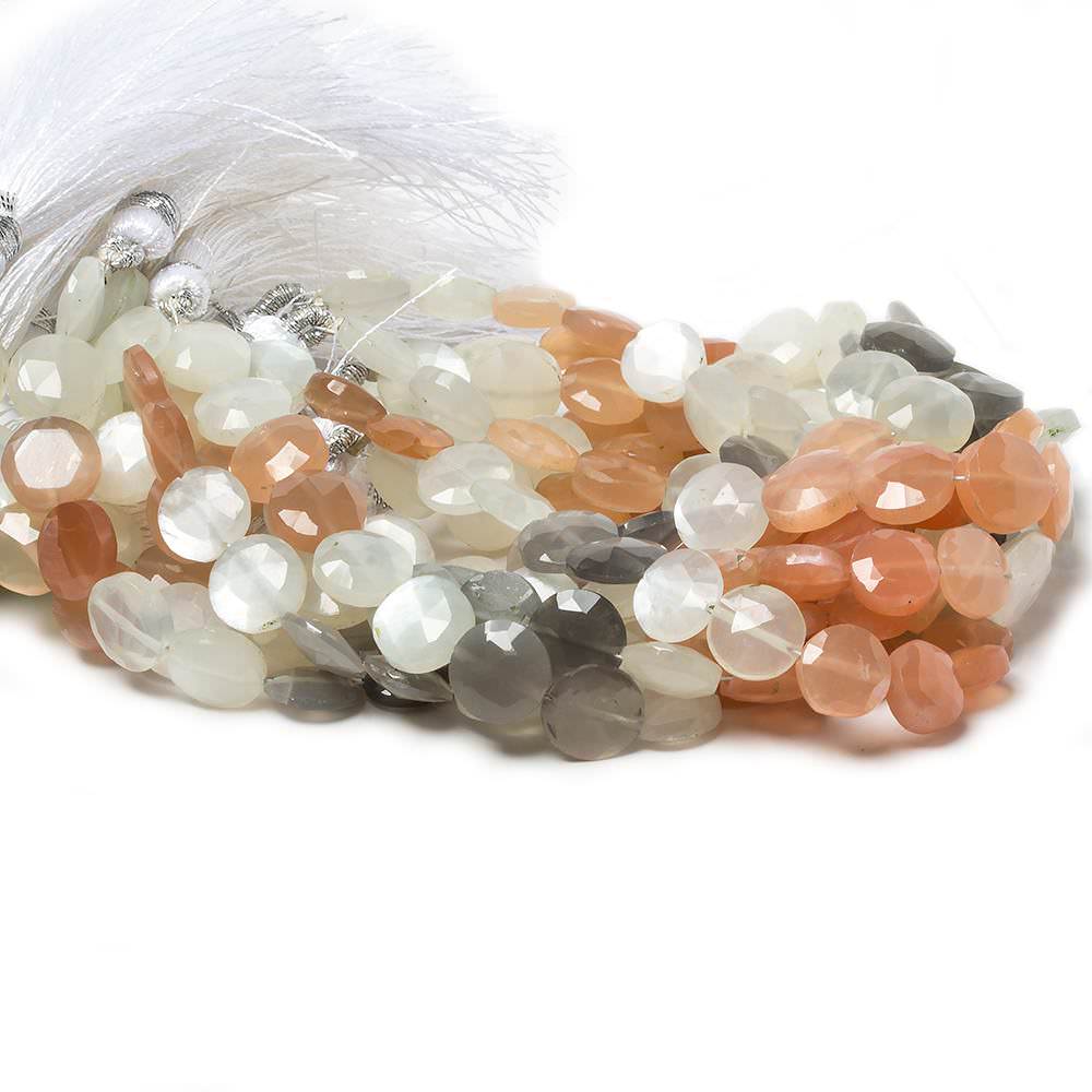 9mm Multi Color Moonstone faceted coin beads 8 inch 23 pieces