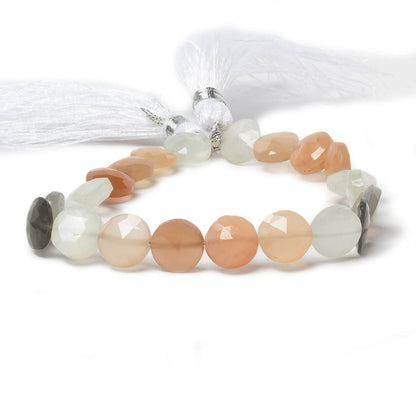 9mm Multi Color Moonstone faceted coin beads 8 inch 23 pieces
