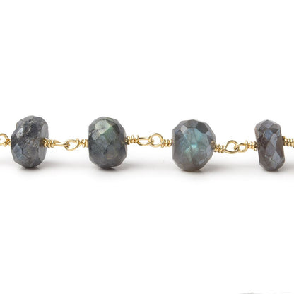 9mm Mystic Labradorite faceted rondelle Gold Plated Chain by the foot 22 pcs