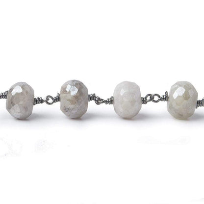 9mm Mystic Platinum Grey Moonstone faceted rondelle Black Gold Chain by the foot 24 pcs