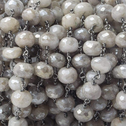 9mm Mystic Platinum Grey Moonstone faceted rondelle Black Gold Chain by the foot 24 pcs