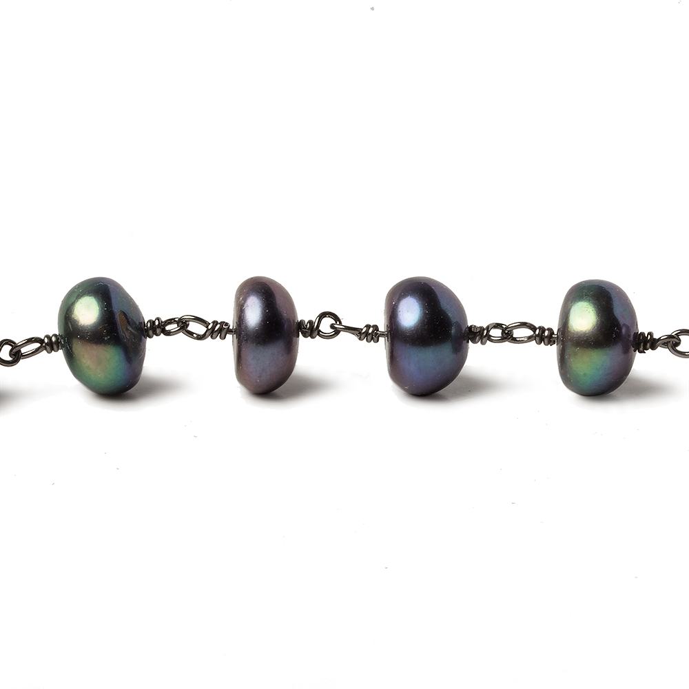 9mm Peacock Center Drill Button Black Gold .925 Silver Chain by the foot 24 pieces