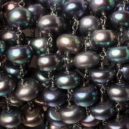 9mm Peacock Center Drill Button Black Gold .925 Silver Chain by the foot 24 pieces