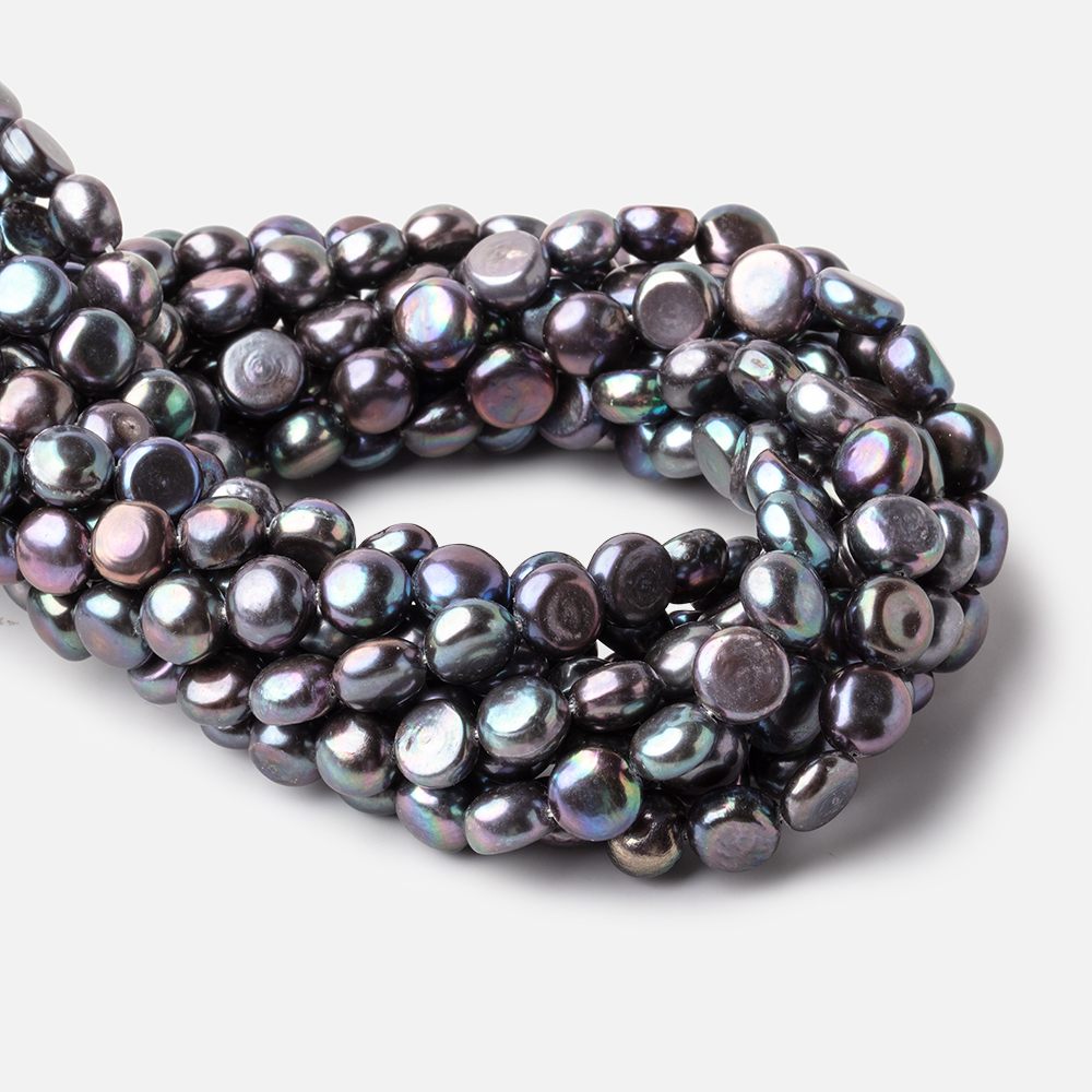 9mm Peacock Navy Button Freshwater Pearls 16 inch 45 pieces