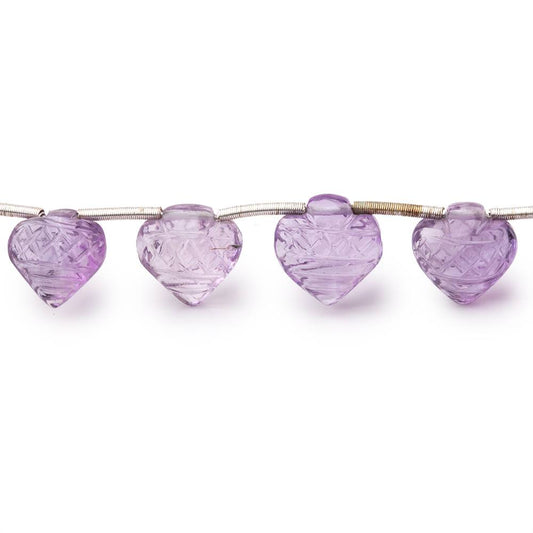 9mm Pink Amethyst Carved Heart Beads 8 inch 16 pieces