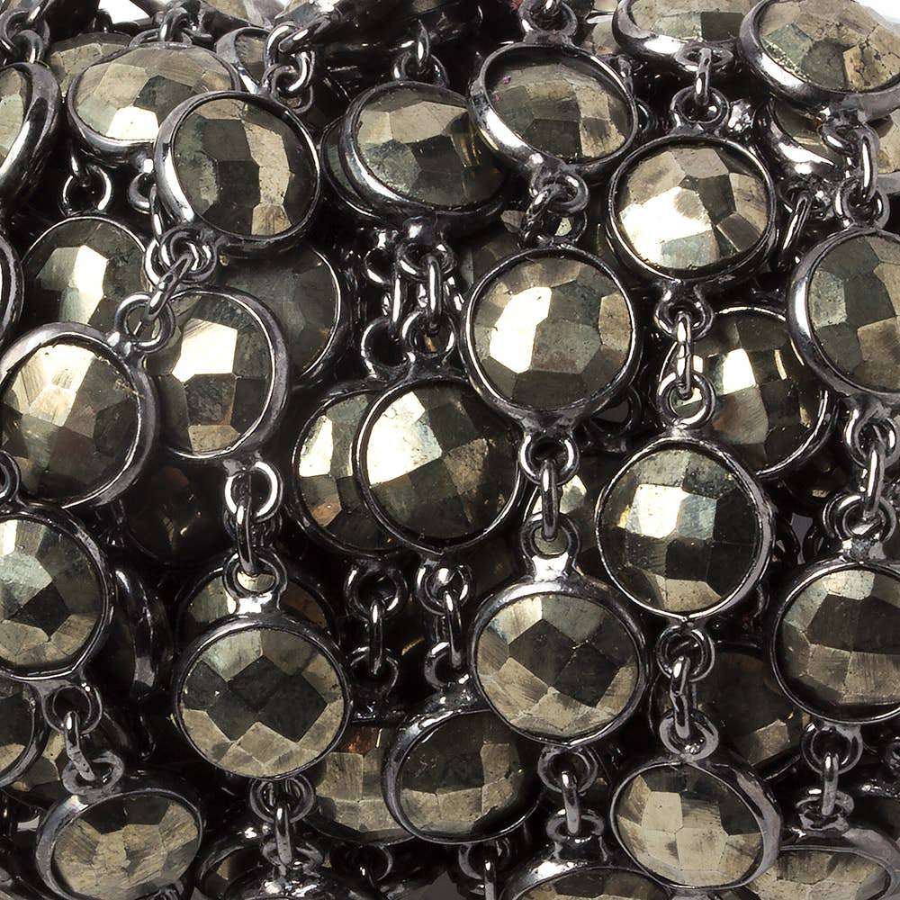 9mm Pyrite coin Oxidized Silver .925 Bezeled Chain by the foot 18 pcs