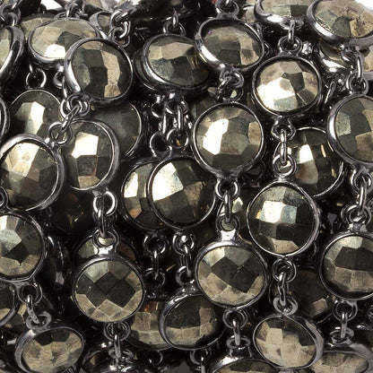 9mm Pyrite coin Oxidized Silver .925 Bezeled Chain by the foot 18 pcs