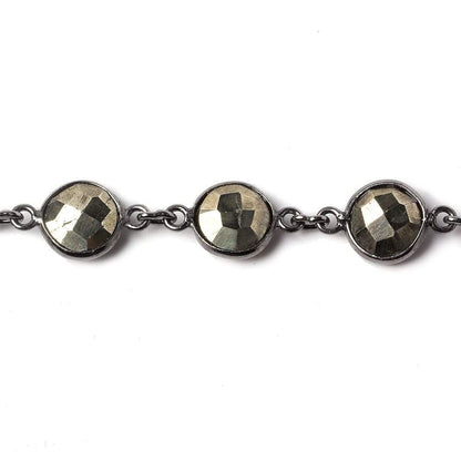 9mm Pyrite coin Oxidized Silver .925 Bezeled Chain by the foot 18 pcs
