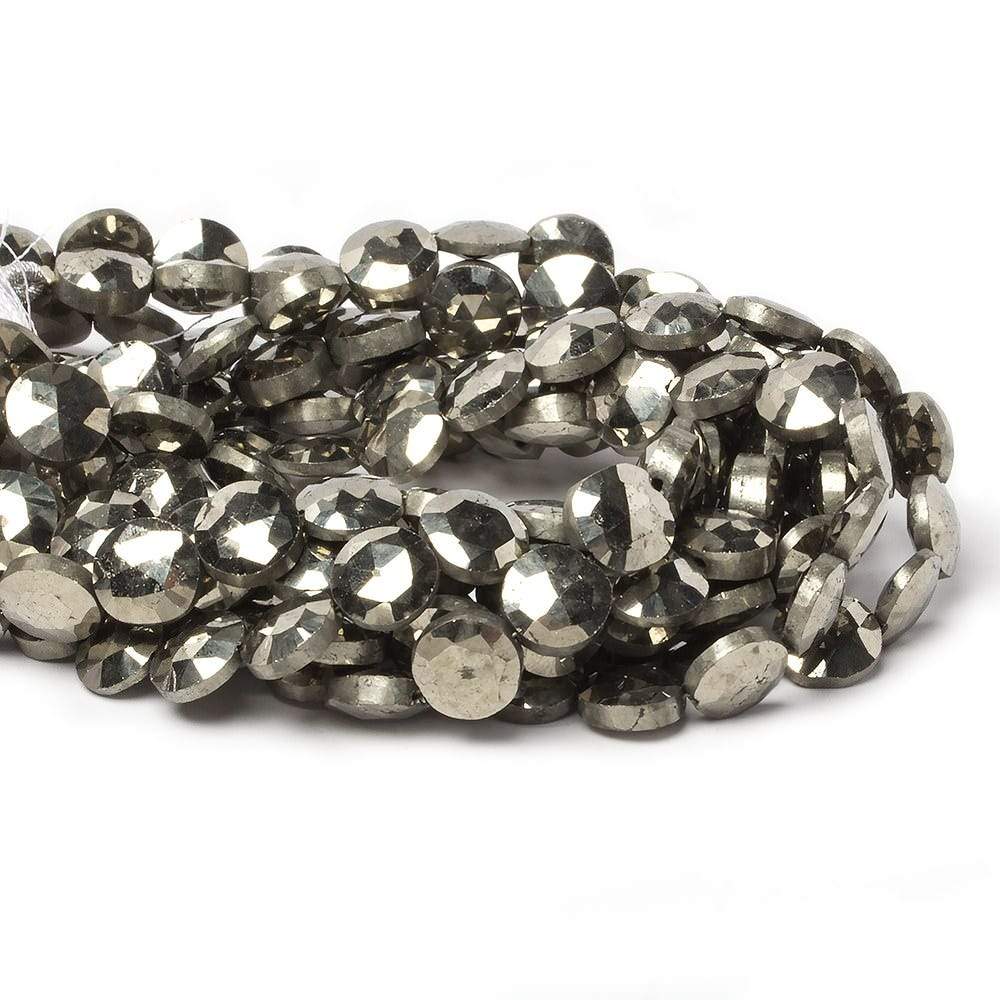 9mm Pyrite faceted coin beads 8 inch 23 pieces
