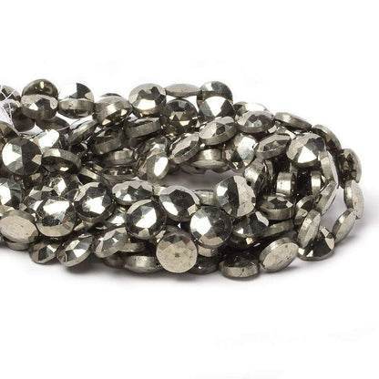 9mm Pyrite faceted coin beads 8 inch 23 pieces