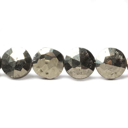 9mm Pyrite faceted coin beads 8 inch 23 pieces