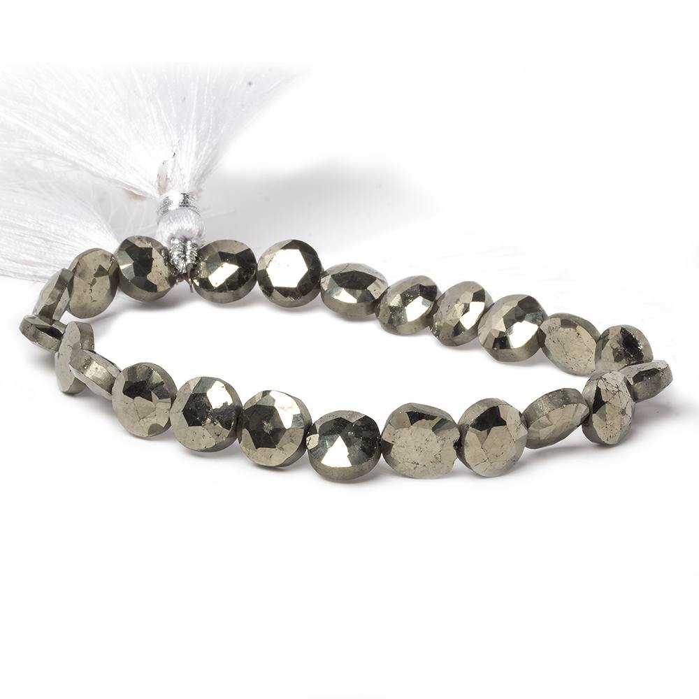 9mm Pyrite faceted coin beads 8 inch 23 pieces