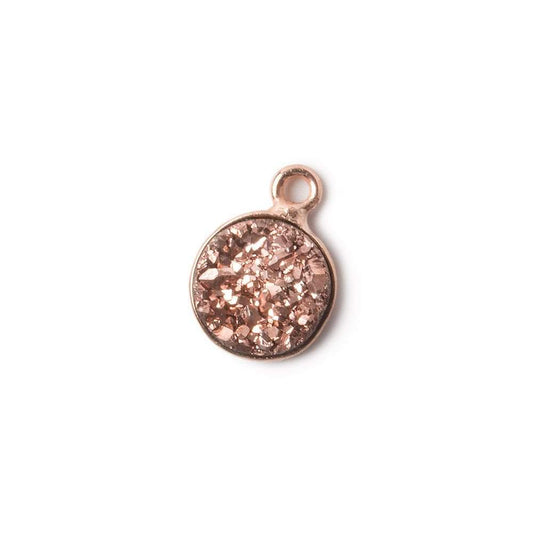 9mm Rose Gold Bezel Metallic Rose Drusy Coin Pendant  1 piece