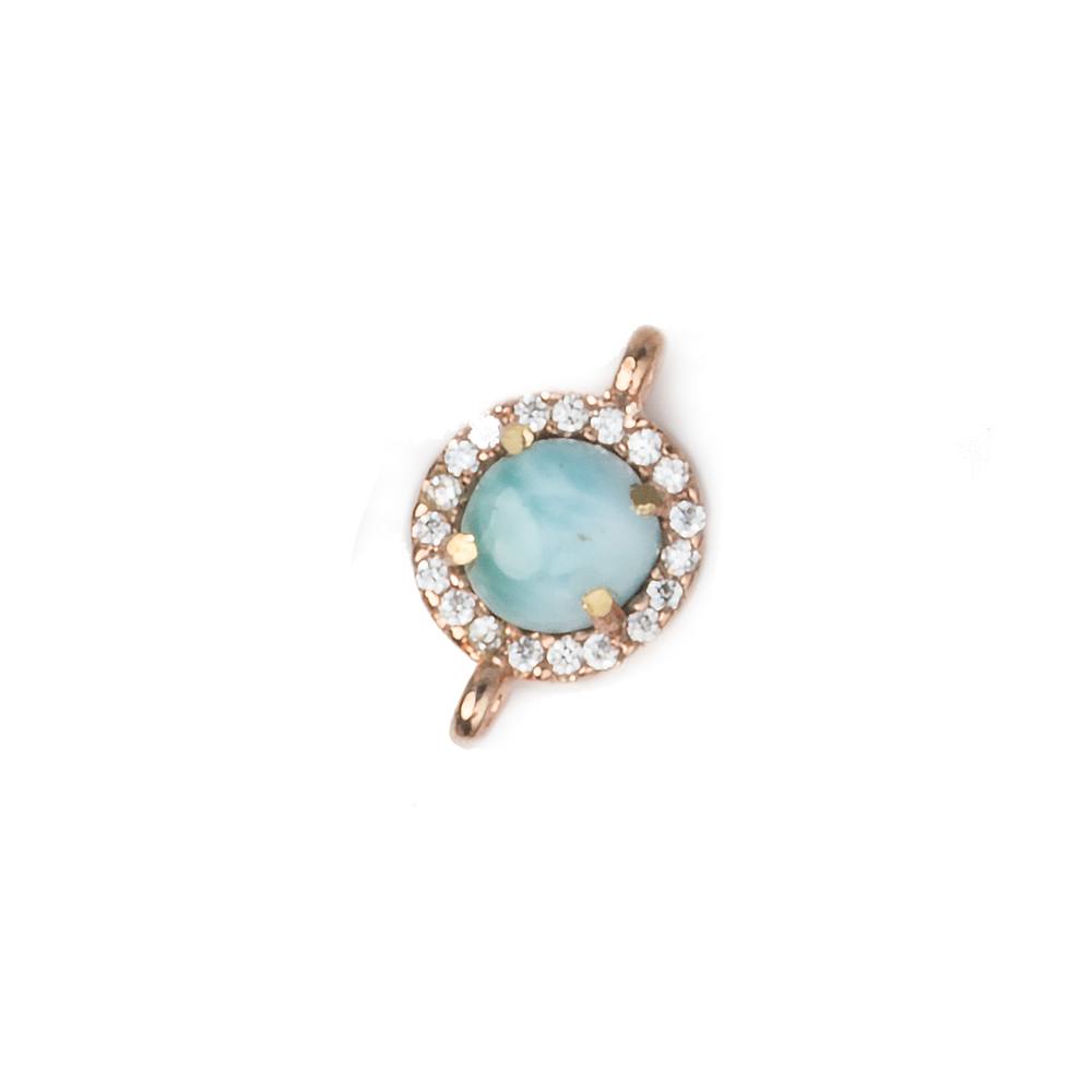 9mm Rose Gold Bezel White CZ and Larimar Coin Connector 1 focal piece