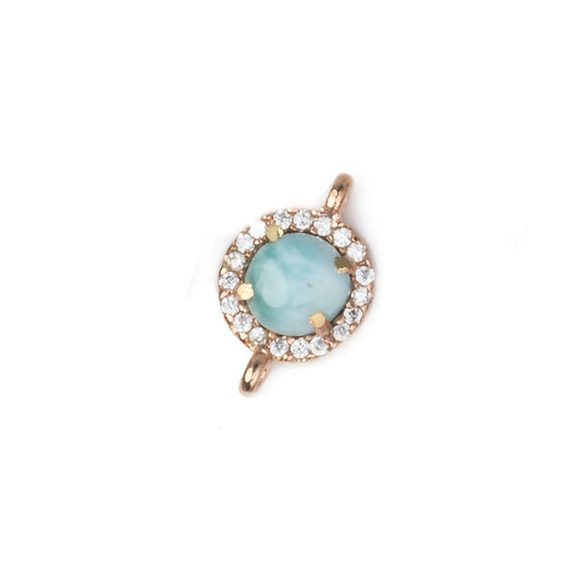 9mm Rose Gold Bezel White CZ and Larimar Coin Connector 1 focal piece
