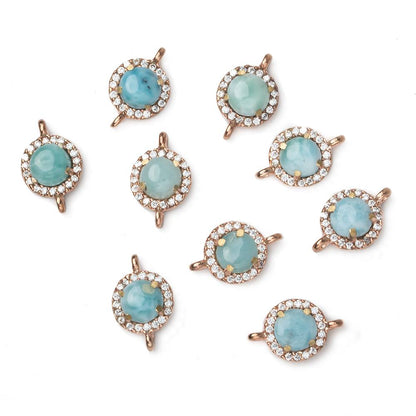 9mm Rose Gold Bezel White CZ and Larimar Coin Connector 1 focal piece