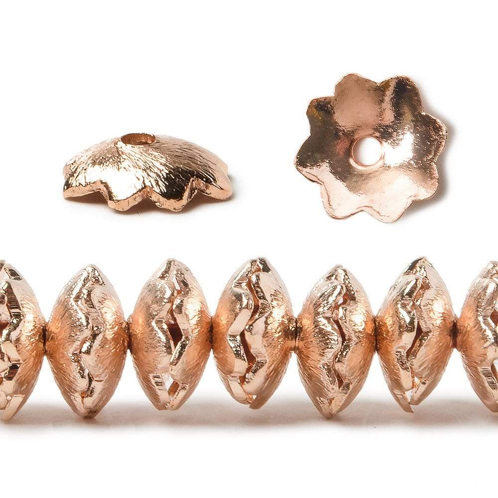 9mm Rose Gold plated Copper Brushed Flower Bead Cap 8 inch 84 pcs